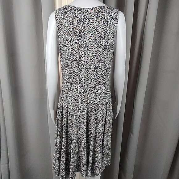Nicole Miller Green, Peach, Black, White Patterned Midi Dress Size Large - Picture 4 of 10